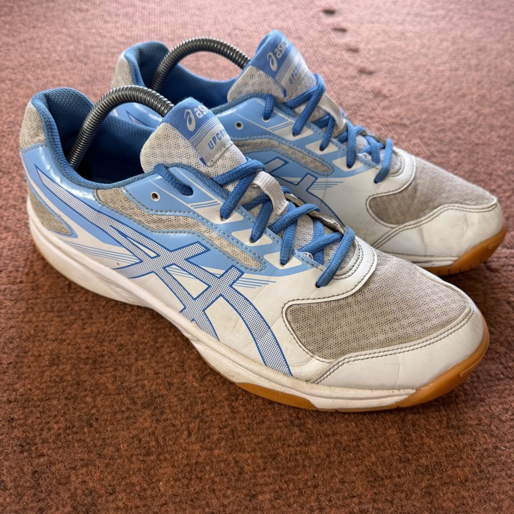 B+ Asics Upcourt 2 Women 11 Volleyball Shoes White Light Blue gym B755Y Sneakers